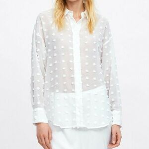 Zara Sheer White Polka Dot Shirt